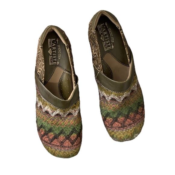 L'Artiste Zagabank Clog Size 9 Olive Multi Leather & Woven Textile Slip On Boho - Picture 4 of 9